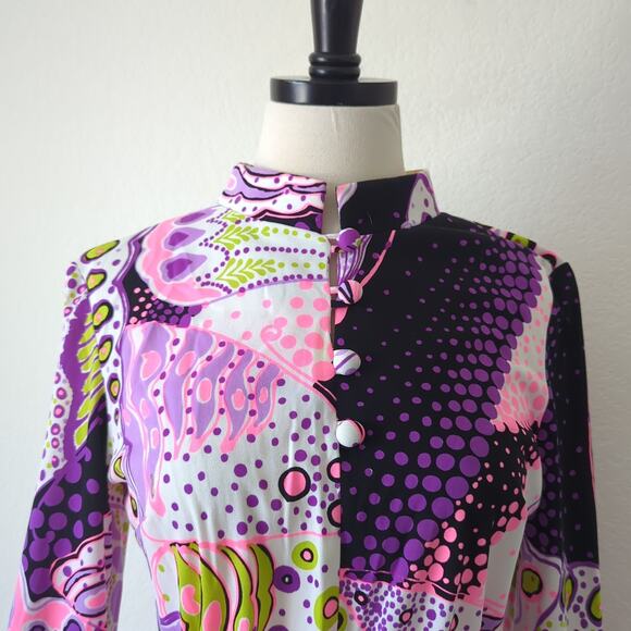 Vintage 1970s Dress Womens Purple Pink MCM Hippie Psychedelic Retro Anika XS/S - Picture 10 of 16